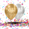 Mini Kit Decoración Primera Comunión | 12 Globos Biodegradables Espejo + Festón Blanco Dorado “Mi Primera Comunión”