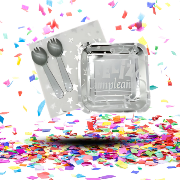 Kit Fiesta Metalizado “Feliz Cumpleaños” | Cubiertos, Platos y Servilletas. Decoración Elegante para Cumpleaños