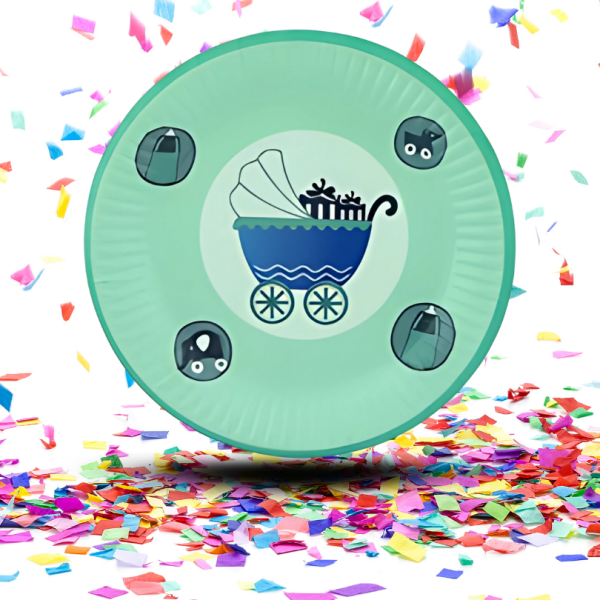 Platos Cartón Redondos Baby Shower 7” x12 | Diseño Coche Rosado y Azul para Niño o Niña