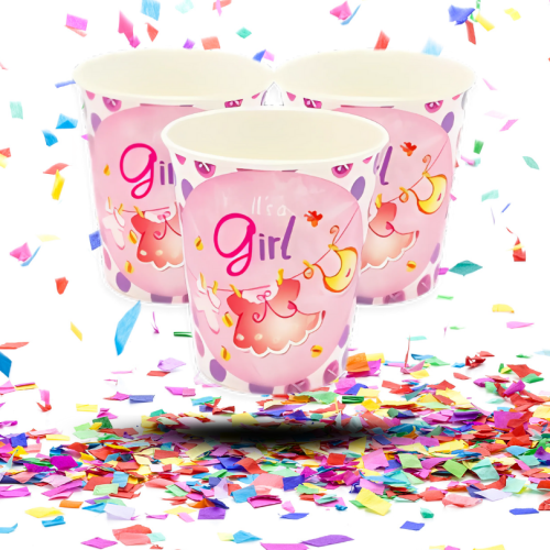 Vasos Cartón Bio Baby Shower 8oz x12 | Decoración Ecológica para Fiesta de Niña