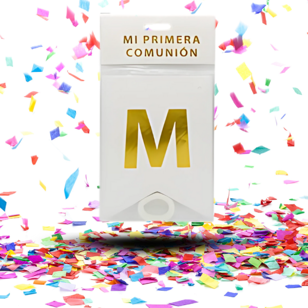 Mini Kit Decoración Primera Comunión | 12 Globos Biodegradables Espejo + Festón Blanco Dorado “Mi Primera Comunión”