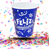Vasos Biodegradables Metalizados “Feliz Cumpleaños” 8oz x12 | Desechables Brillantes para Fiestas Infantiles y Eventos
