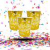 Vasos Biodegradables Metalizados “Feliz Cumpleaños” 8oz x12 | Desechables Brillantes para Fiestas Infantiles y Eventos