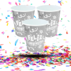 Vasos Biodegradables Metalizados “Feliz Cumpleaños” 8oz x12 | Desechables Brillantes para Fiestas Infantiles y Eventos