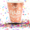 Vasos Biodegradables Metalizados “Feliz Cumpleaños” 8oz x12 | Desechables Brillantes para Fiestas Infantiles y Eventos