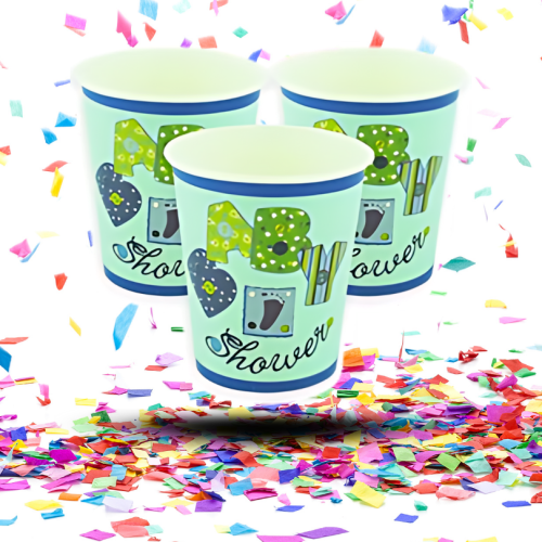 Vasos Biodegradables Baby Shower Azul 8oz x12 | Celebra con Estilo y Cuida el Planeta