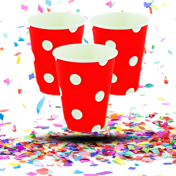 Vasos Cartón Biodegradables 9oz x12 Diseño de Puntos | Diseño ideal para Cumpleaños, Fiestas y Eventos