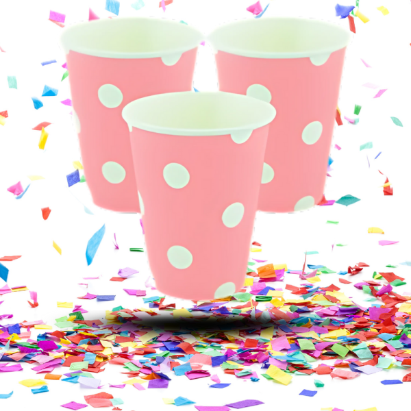 Vasos Cartón Biodegradables 9oz x12 Diseño de Puntos | Diseño ideal para Cumpleaños, Fiestas y Eventos
