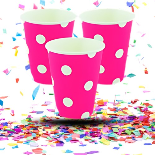 Vasos Cartón Biodegradables 9oz x12 Diseño de Puntos | Diseño ideal para Cumpleaños, Fiestas y Eventos
