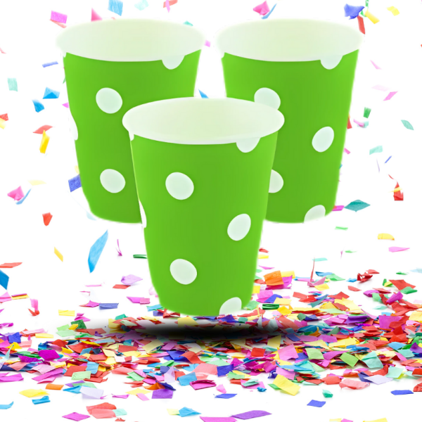 Vasos Cartón Biodegradables 9oz x12 Diseño de Puntos | Diseño ideal para Cumpleaños, Fiestas y Eventos