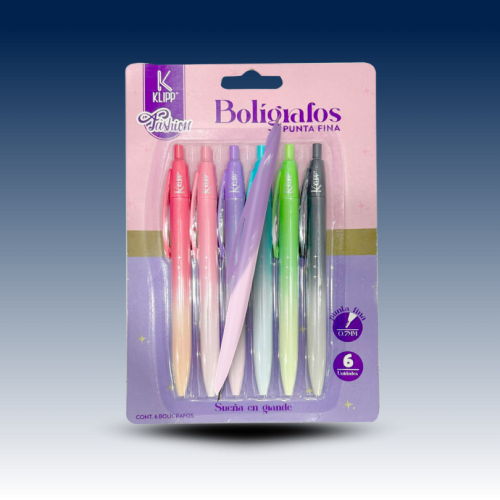 Set de Bolígrafos Retráctiles Punta Fina 0.7mm x 6 Colores Surtidos | Esferos para Oficina y Estudio