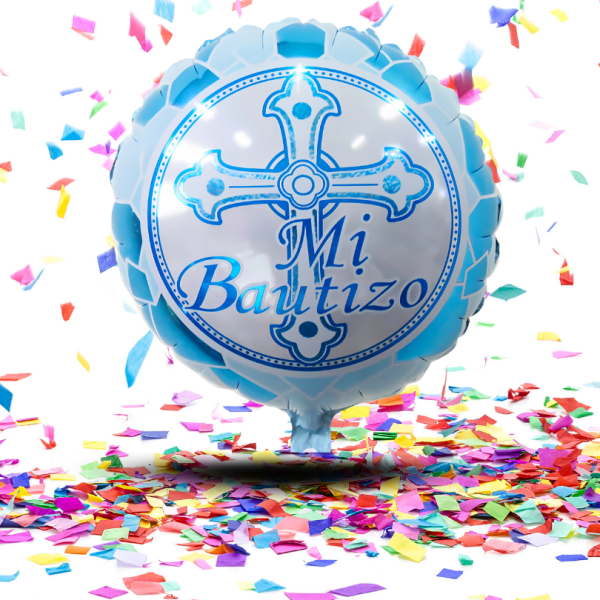 Globos Metalizados "Mi Bautizo" 10" y 18" | El Brillo Sagrado para tu Celebración