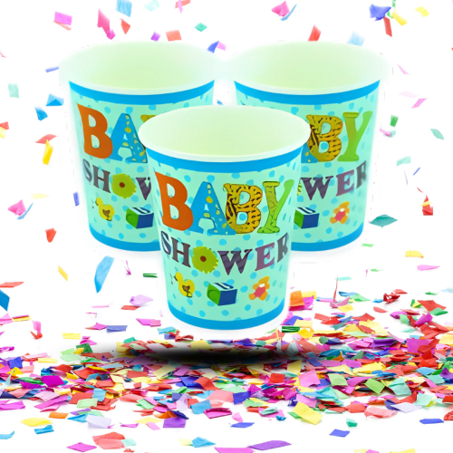Vasos Cartón Biodegradables Baby Shower Azul 8oz x12 | Un Toque Ecológico y Encantador para tu Fiesta