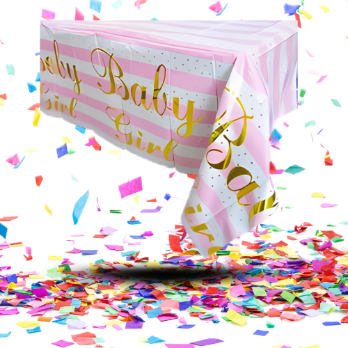 Mantel Metalizado Impreso "Baby Girl / Baby Boy" | Brillo Ecológico para tu Celebración