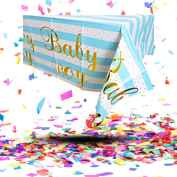 Mantel Metalizado Impreso "Baby Girl / Baby Boy" | Brillo Ecológico para tu Celebración