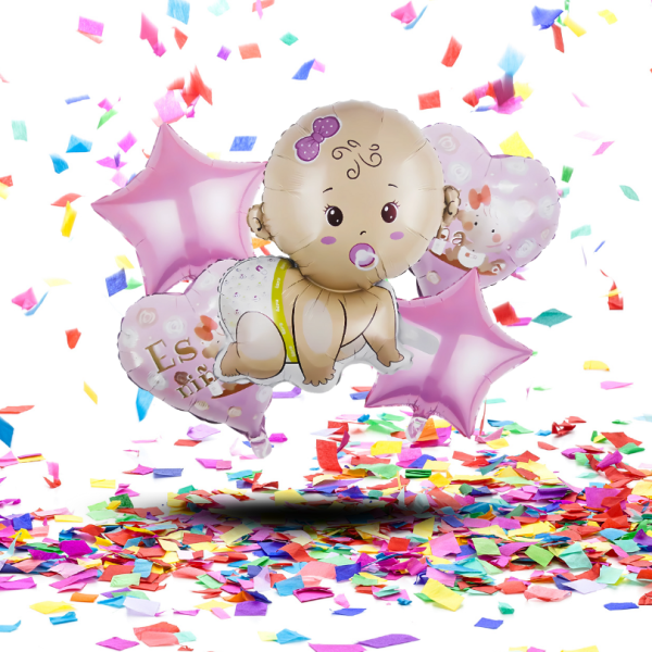 Bouquet Globos Metalizados "Es Niña / Es Niño" x5 | ¡La Magia Metalizada de la Bienvenida!