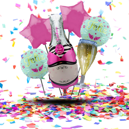 Bouquets de Globos Botellas | Brindis Gigantes para un Feliz Cumpleaños
