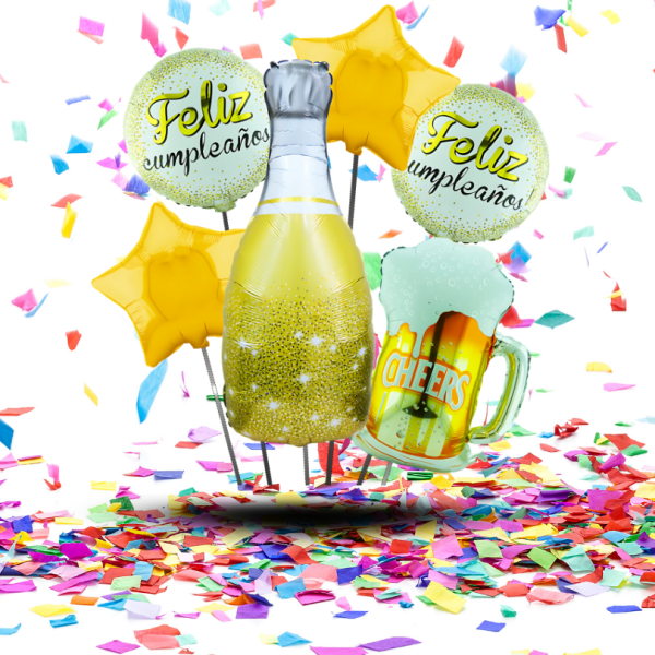 Bouquets de Globos Botellas | Brindis Gigantes para un Feliz Cumpleaños