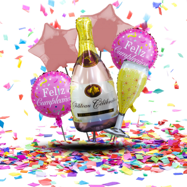 Bouquets de Globos Botellas | Brindis Gigantes para un Feliz Cumpleaños