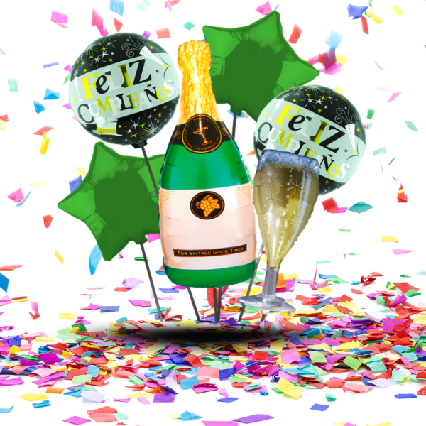 Bouquets de Globos Botellas | Brindis Gigantes para un Feliz Cumpleaños