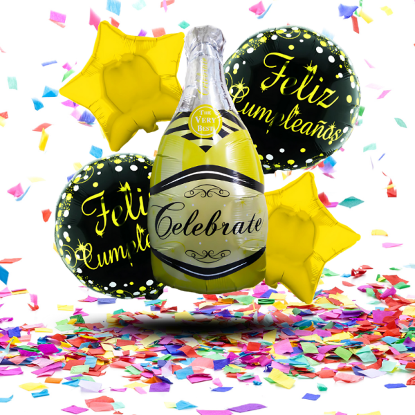 Bouquet Globos "Feliz Cumpleaños" Botella / Vino |  Brindis Gigantes para Celebrar con Estilo
