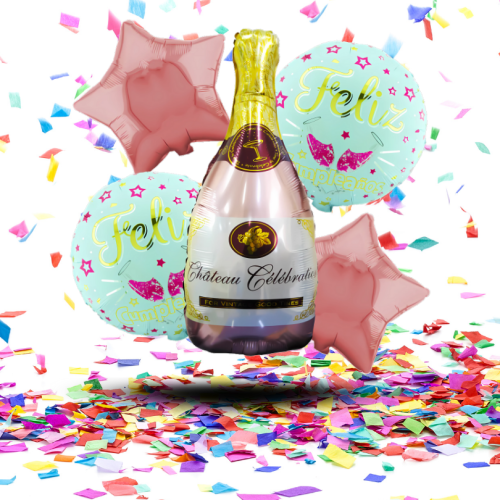 Bouquet Globos "Feliz Cumpleaños" Botella / Vino |  Brindis Gigantes para Celebrar con Estilo