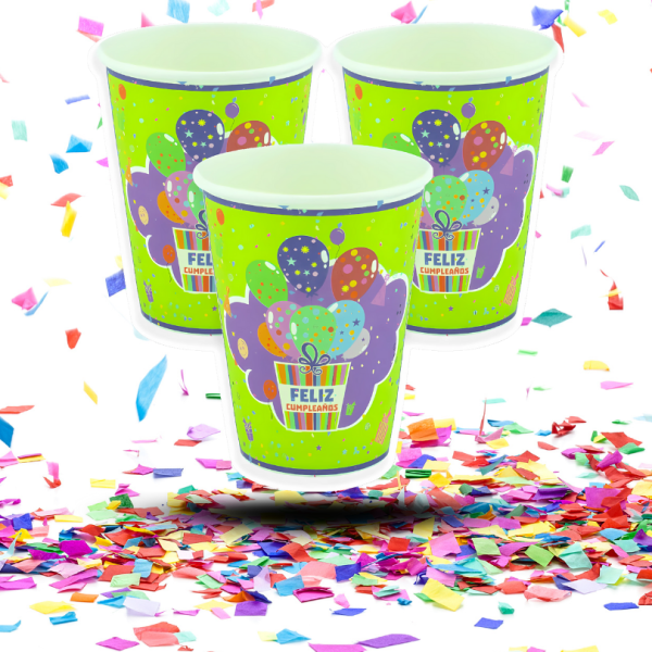 Vasos de Cartón Biodegradables "Feliz Cumpleaños" | Color y Alegría Eco-Consciente para tu Fiesta