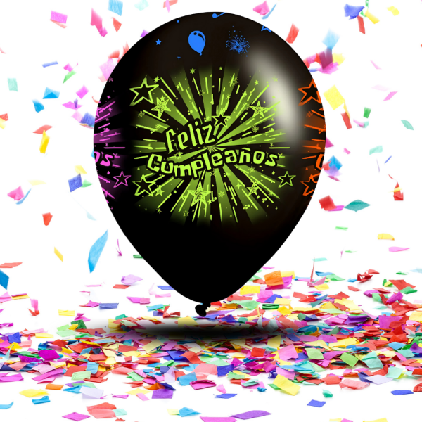 Globos Biodegradables "Feliz Cumpleaños" Neón | La Fiesta que Brilla con Luz Propia