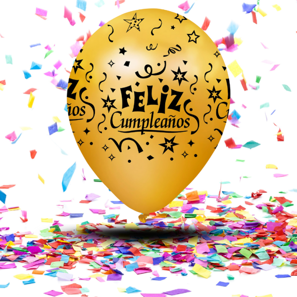 Globos Biodegradables Satinado "Feliz Cumpleaños" Dorado y Negro | Elegancia y Brillo en Cada Ángulo