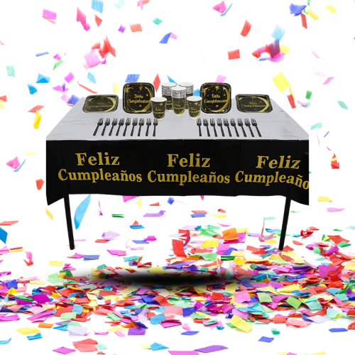 Kit Decoración de Mesa "Feliz Cumpleaños Negro" | Elegancia Moderna para tu Celebración