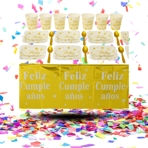 Kit Decoración de Mesa Feliz Cumpleaños Dorado | Brillo y Alegría en Cada Detalle