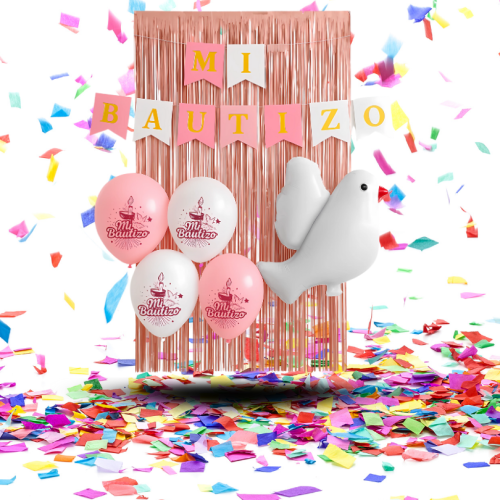Kit de Decoración "Mi Bautizo Niña" | Un Toque Celestial en Oro Rosa y tonos pastel