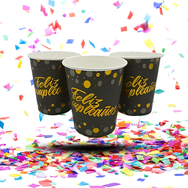 Vaso Cartón Metalizado Biodegradable "Feliz Cumpleaños" | El Toque de Brillo que Tu Fiesta Merece