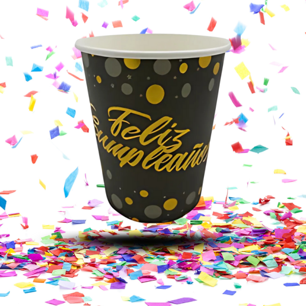 Vaso Cartón Metalizado Biodegradable "Feliz Cumpleaños" | El Toque de Brillo que Tu Fiesta Merece