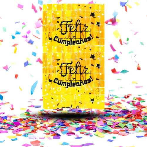 Cortina de Cuadros "Feliz Cumpleaños" Biodegradable | Brillo Sofisticado y Consciente para tu Celebración