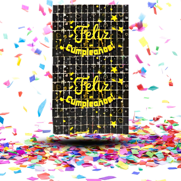 Cortina de Cuadros "Feliz Cumpleaños" Biodegradable | Brillo Sofisticado y Consciente para tu Celebración