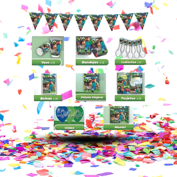 Kit Decoración Minecraft Fiesta Cumpleaños Todo en Uno | Construye una Fiesta Épica